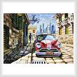 cross stitch pattern Old Red Car in a Sunny Street