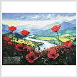 cross stitch pattern Red Poppies in the River Valley