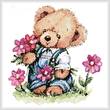 cross stitch pattern Boy Teddy with Flowers