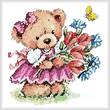 cross stitch pattern Girl Teddy with Flowers
