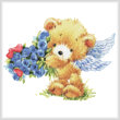 cross stitch pattern Teddy Angel (Blue Flowers)