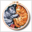 cross stitch pattern Sleeping Kittens in Flowers Hoop(Medium)