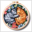 cross stitch pattern Sleeping Kittens in Flowers Hoop (XLrg)