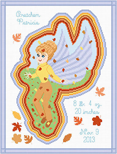 cross stitch pattern Autumn Fairy Birth Announcement