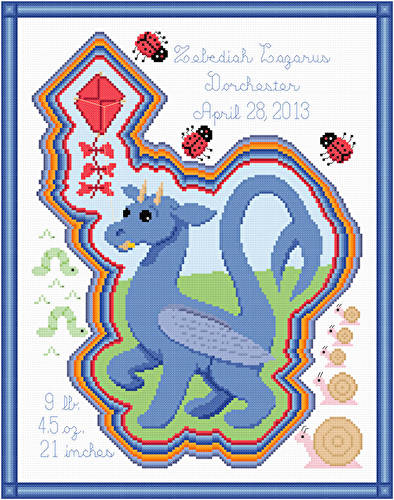cross stitch pattern Spring Dragon Baby Announcement