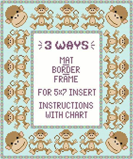 cross stitch pattern Monkey Mat-Border-Frame for 5x7 insert