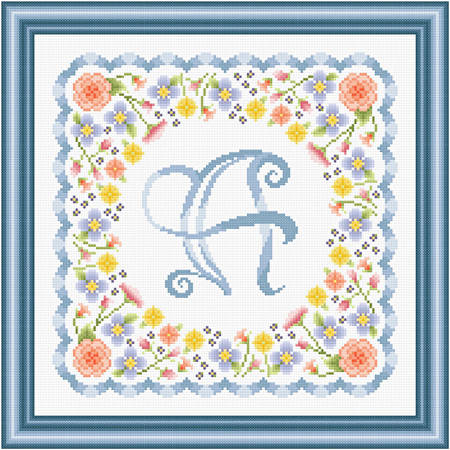 cross stitch pattern Monogram in Flowers - A