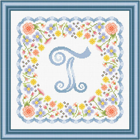 cross stitch pattern Monogram in Flowers - T