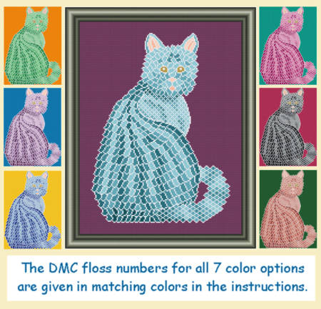 cross stitch pattern Mosaic Cat   (light 'grout')