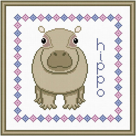 cross stitch pattern Baby Hippo Birth Record