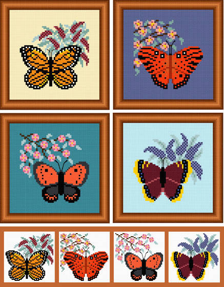 cross stitch pattern Set of 4 Butterfly Images