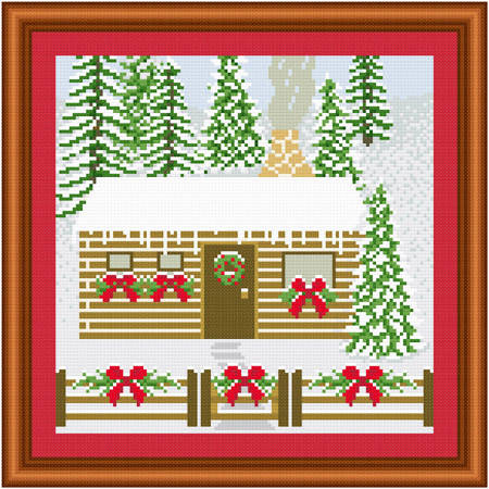 cross stitch pattern Decorated House - Log Cabin - Snow