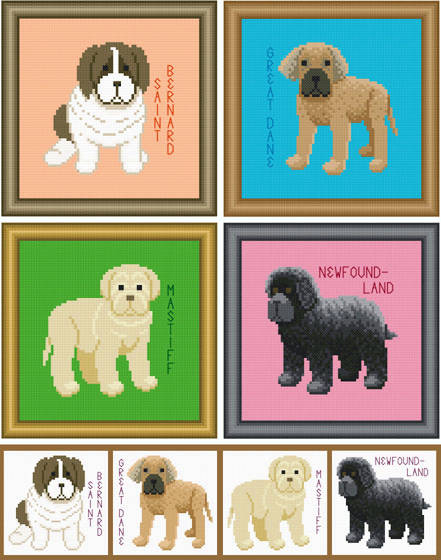 cross stitch pattern Set of Puppy Images - Giant Breed