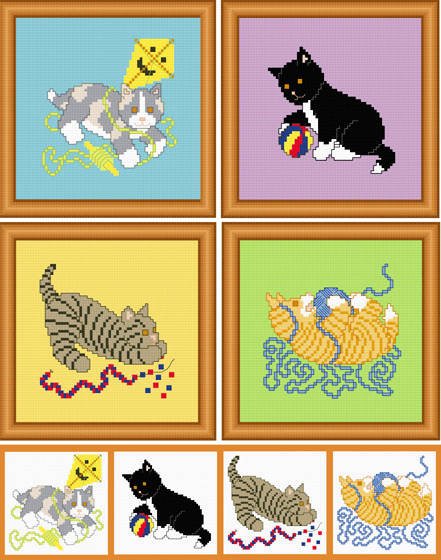 cross stitch pattern Set of 4 Kitten Images