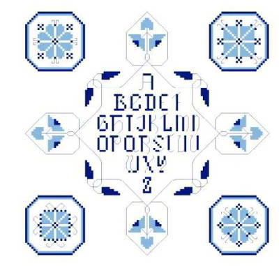 cross stitch pattern Blue and White Sampler