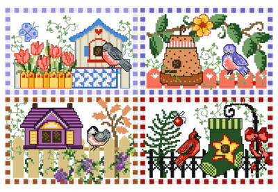 cross stitch pattern Birdhouse set of 4