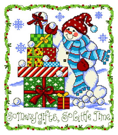 cross stitch pattern Snowman with Gifts