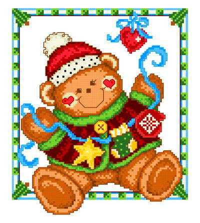 cross stitch pattern Holiday Teddy