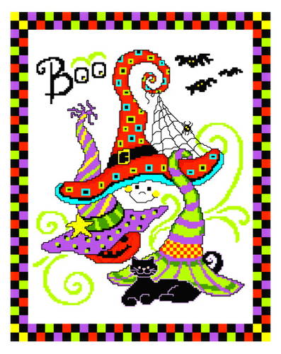 cross stitch pattern BOO Witch Hats