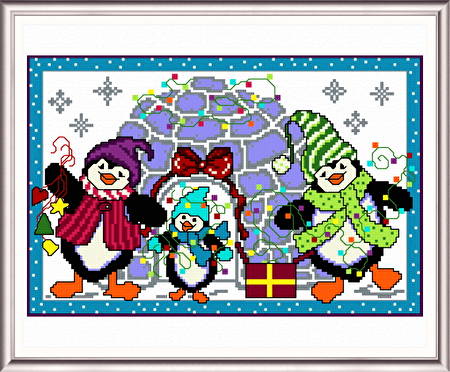 cross stitch pattern Festive Penguin Family