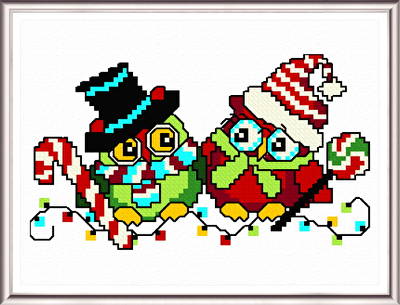 cross stitch pattern Holiday Owl Pair