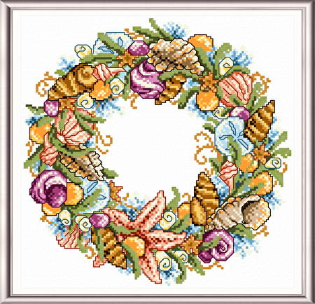 cross stitch pattern Seashell Wreath