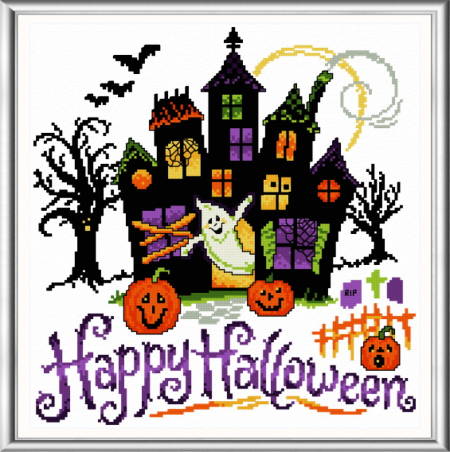 cross stitch pattern Haunted Halloween House