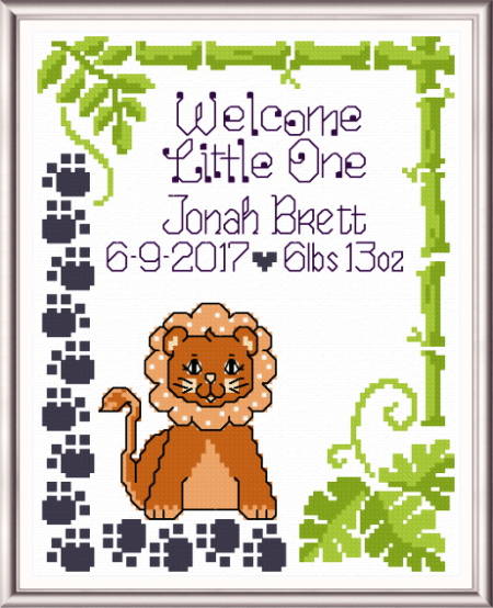 cross stitch pattern Lucky Lion Birth record