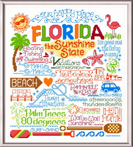 cross stitch pattern Let's Visit Florida