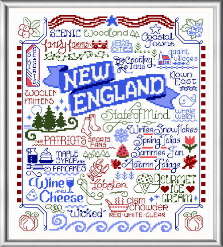 cross stitch pattern Let's Visit New England