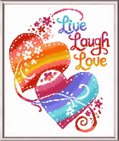 cross stitch pattern Live Laugh Love Hearts