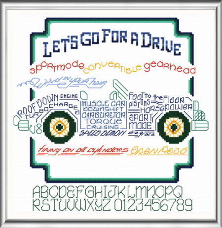 cross stitch pattern Let's Go for a Drive