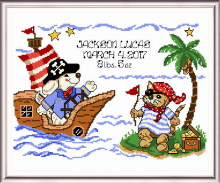 cross stitch pattern Pirate Voyage Birth Record