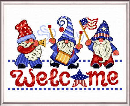 cross stitch pattern Patriotic Gnomes Welcome