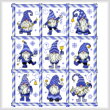 cross stitch pattern Mingle Jingle Zoom Gnomes - blue