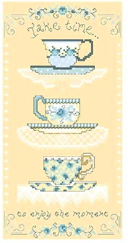 cross stitch pattern Blue  White Teacups