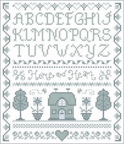 cross stitch pattern Home and Heart Delft Sampler