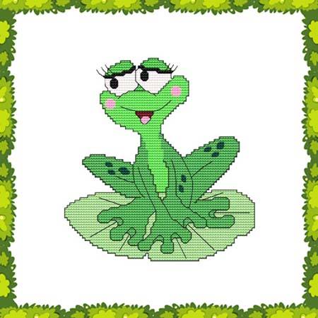 cross stitch pattern Funny Frog Lily Pad
