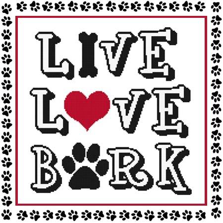 cross stitch pattern Live Love Bark
