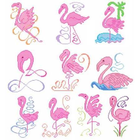 cross stitch pattern Art Deco Flamingos Combo