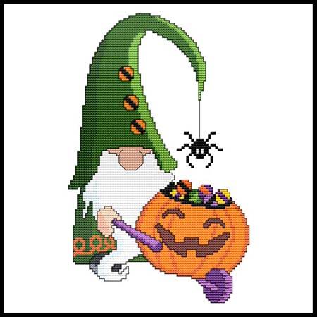 cross stitch pattern Halloween Gnome - Pumpkin Wheelbarrow