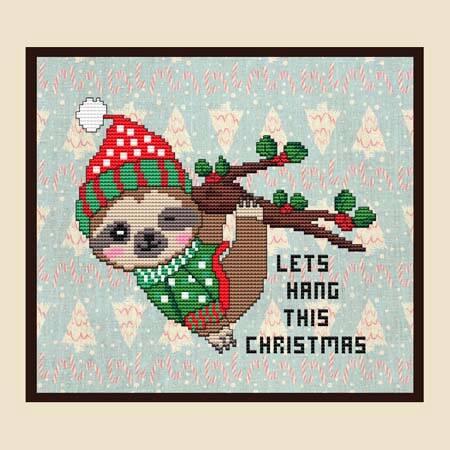 cross stitch pattern Lets Hang This Christmas Sloth