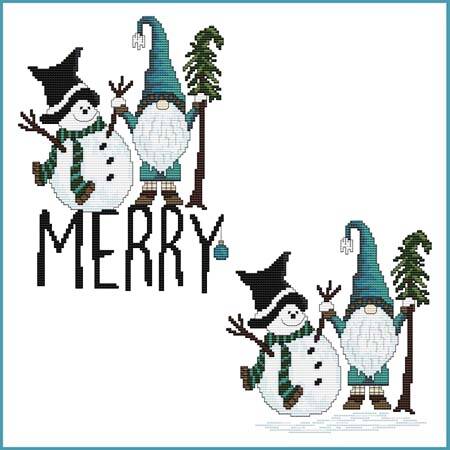 cross stitch pattern Merry Snowman and Gnome