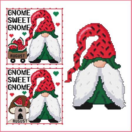 cross stitch pattern A Year Of Gnomes - AUGUST