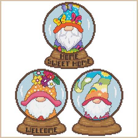 cross stitch pattern Monthly Gnome Snow Globes April May June