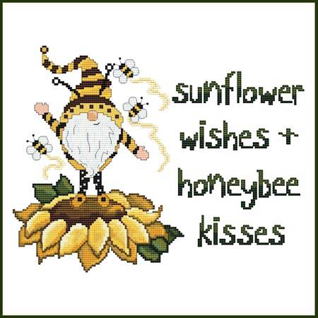 cross stitch pattern Sunflower Wishes  Honeybee Kisses Gnome