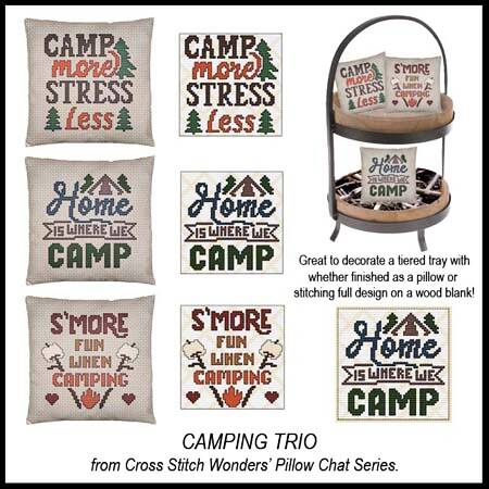 cross stitch pattern Pillow Chat - CAMPING TRIO