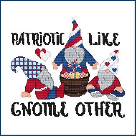 cross stitch pattern Gnome Greetings - PATRIOTIC