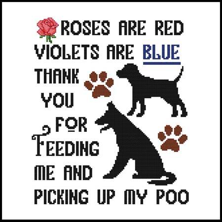 cross stitch pattern Roses Are Red Violets Are Blue - Poo Dog