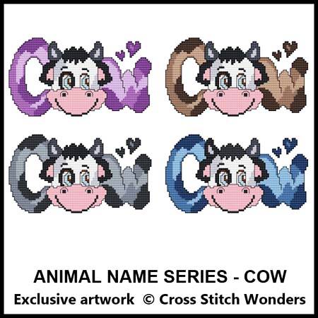 cross stitch pattern Animal Name Series - COW